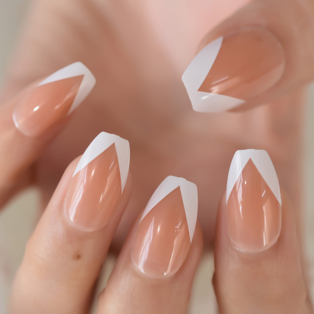 Nude Color Press On Nails Marble White Artificial False Nails Square Short Glossy Pattern Tips with Glue Sticker