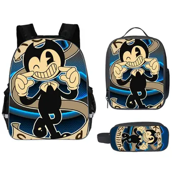 

Fashion 3PCs/Set Children's Backpack Bendy and the Ink Machine Pattern School Bags Cartoon Design Tennagers Book Bags