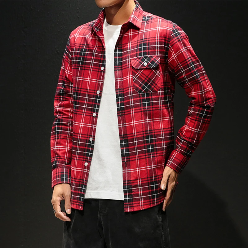 

Checked shirt 2020 spring new bf style tide male long-sleeved couple shirt loose jacket male YJJ40