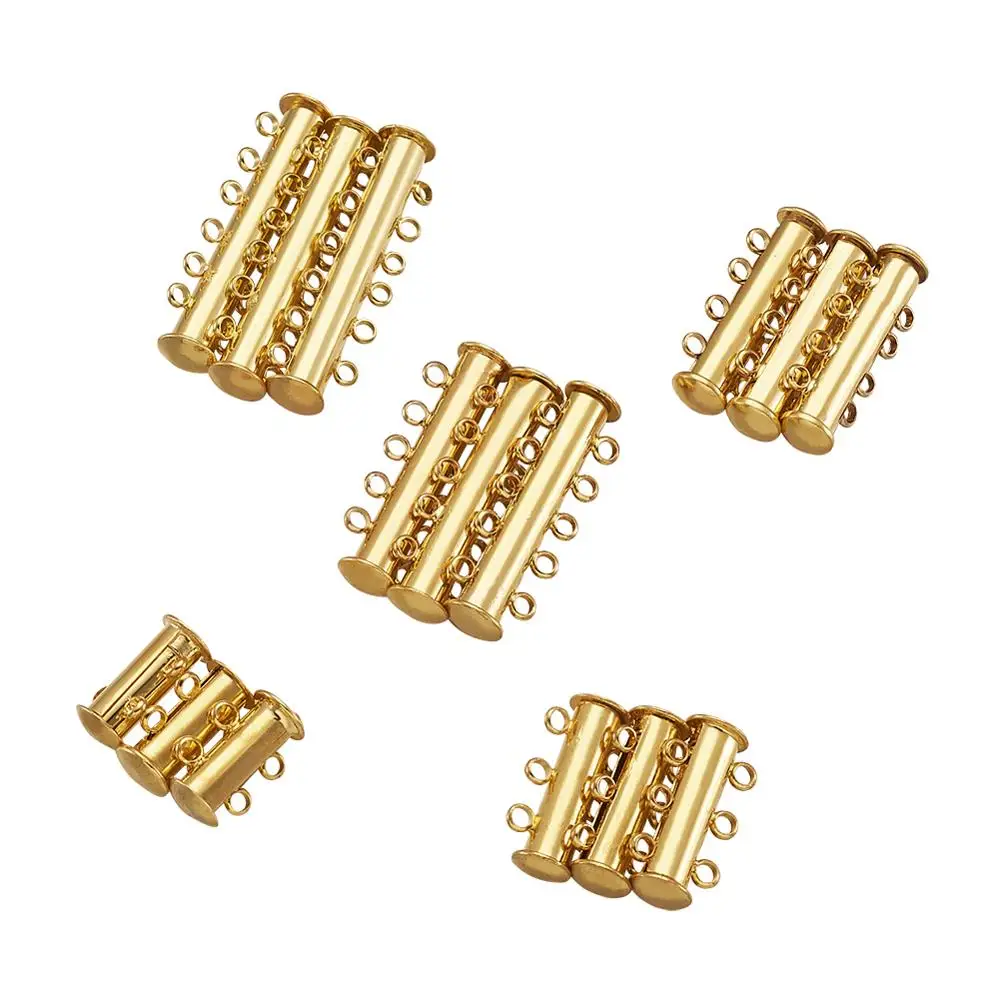 

PandaHall 1Set 15x10mm Brass Slide Lock Clasps Jewelry Making Findings Components Golden Hole: 1mm
