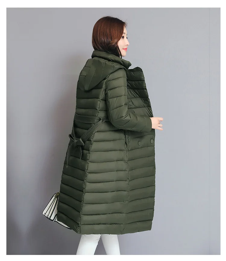 Женская Длинная тонкая Зимняя парка с регулируемой талией с хлопковой подкладкой, теплое плотное Женское пальто, Новое поступление, модные женские куртки