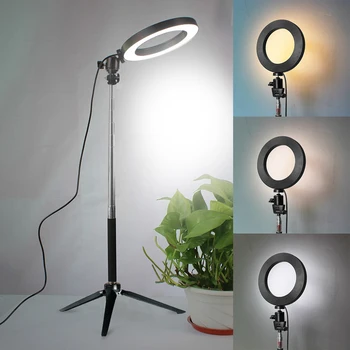 

16CM 5W USB Plug Dimmable Photo Camera Ring Light 5V With Tripod For Phone Holder Make Up Studio Camera Ring Light Photography