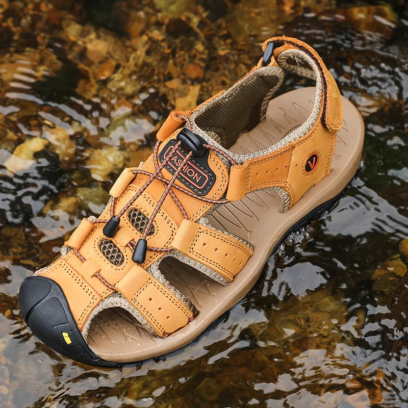 Zapatos De agua De cuero genuino para Hombre, sandalias De playa De secado rápido, antideslizantes, para exteriores, para verano, 2021
