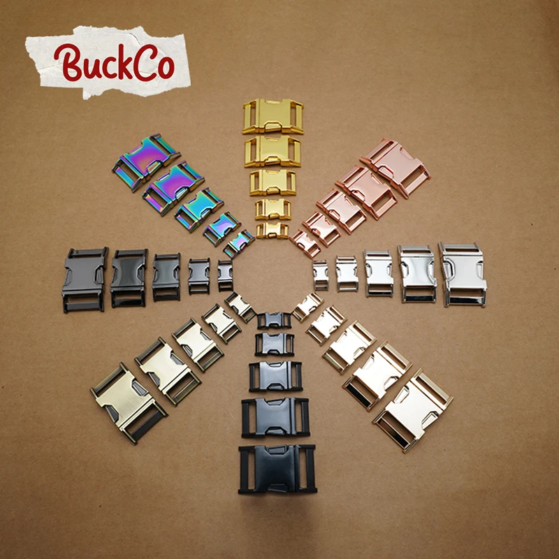 

100pcs/lot Metal side release buckles durable plated buckle 10mm to 30mm dog collar paracord DIY accessories 8 colours 5 sizes