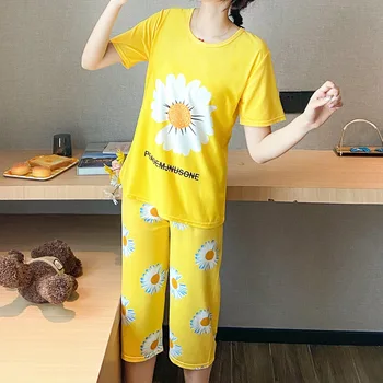 

Summer New Products Women'S Pajamas Short Sleeve Capri Pants Pullover Two-Piece Cartoon Cute Girl'S Home Services