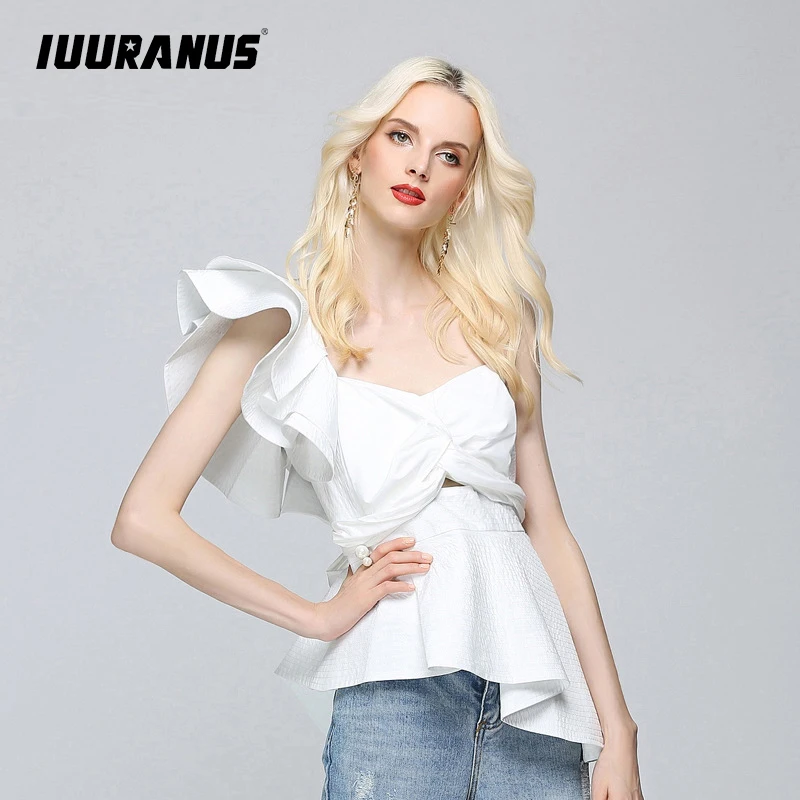 IUURANUS открытая Сексуальная женская блузка с v-образным вырезом и открытыми плечами на шнуровке Асимметричные облегающие Женские топы Мода Лето Новинка