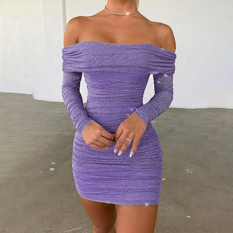 purple long sleeve midi dress