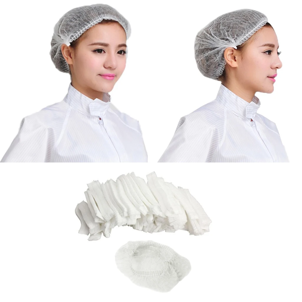 100Pcs Disposable Salon Hair Hat Anti Dust Net Bouffant Cap Non-Woven Head Cover Hat Elastic Cleaning Hair Protect Hat Cap