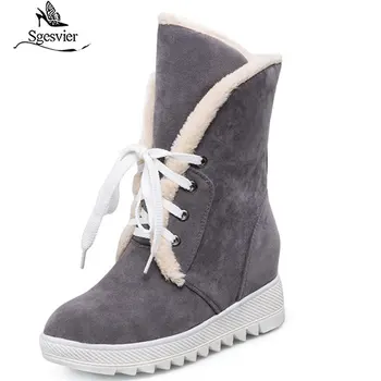 

Sgesvier 2020 new fashion winter boots platform women boots lece round toe ankle boots high quality casual shoes big size 34-43