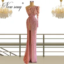 

Luxury Long Evening Dresses One Shoulder Dubai Beaded Prom Dress For Women 2022 Robes De Soiree Middle East Formal Party Gowns