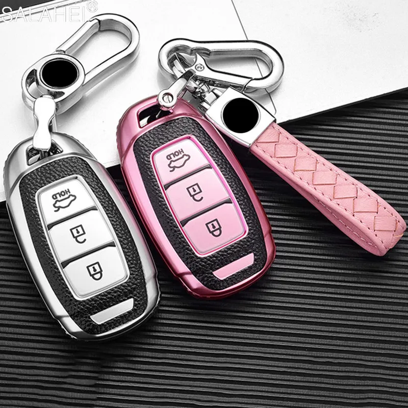 

New TPU Car Key Case Cover Accessories For Hyundai Santa Fe TM 2019 I30 2018 Solaris Azera Elantra Grandeur Accent Car Styling