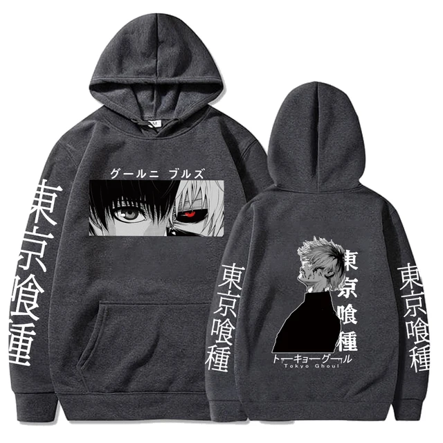 Tokyo Ghoul Anime Hoodie Pullovers Sweatshirts Ken Kaneki Graphic Printed Tops Casual Hip Hop Streetwear Dark grey 1