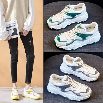 

2020 Spring Women's Genuine Leather Thick-soled Breathable Sneakers Women's Korean Wild Ins Super Fire Running Shoes ZP-69