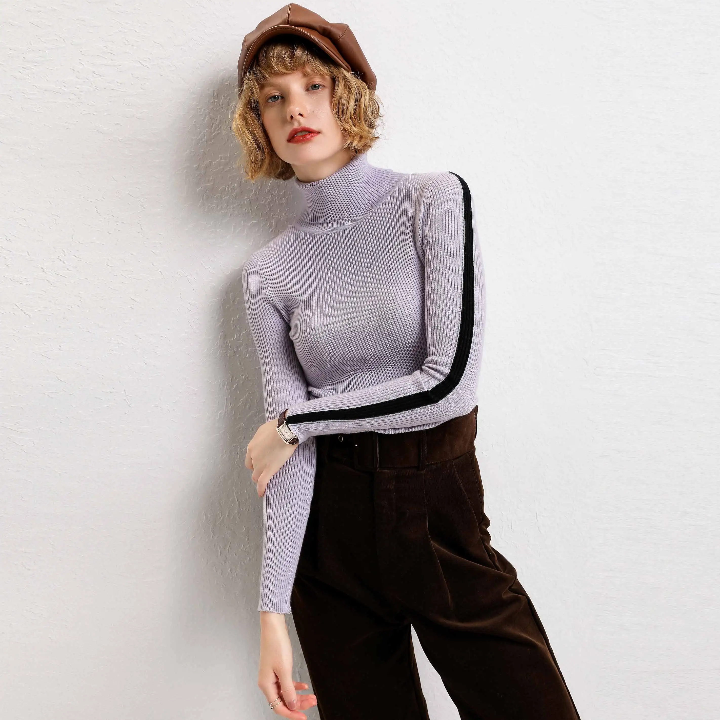 adohon 2019 woman winter 100% Cashmere sweaters and autumn knitted Pullovers High Quality Warm Patchwork thickening Turtleneck | Женская