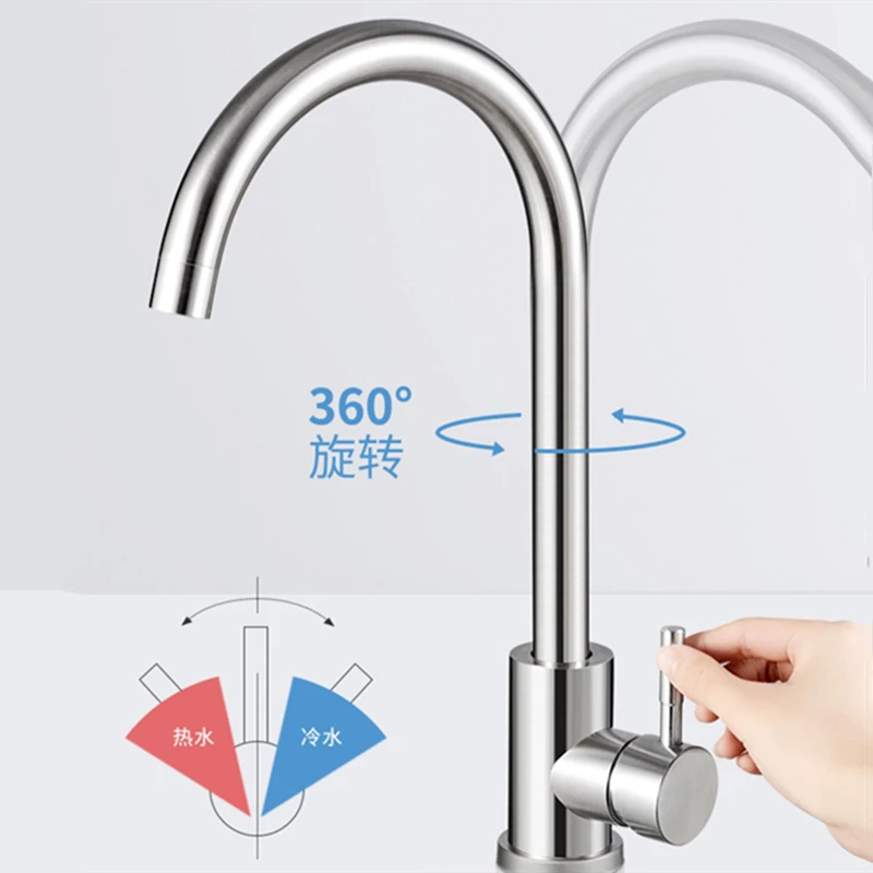 Kitchen Faucets Brushed/Silver Stainless Steel Single Handle 360 Rotate Kitchen Sink Faucet Deck Mount Mixing Sink Taps Torneira