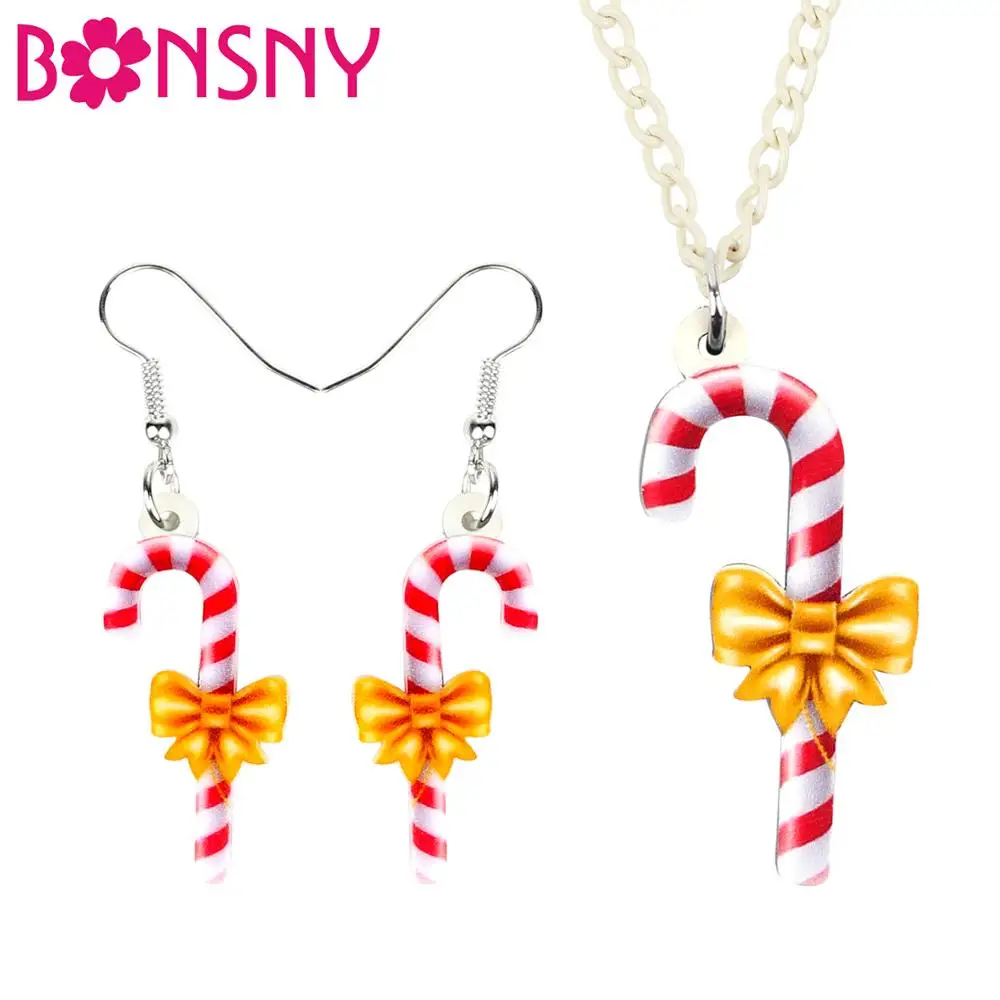 Bonsny акриловые Рождественский бантик-Узел конфеты тростника ювелирный набор