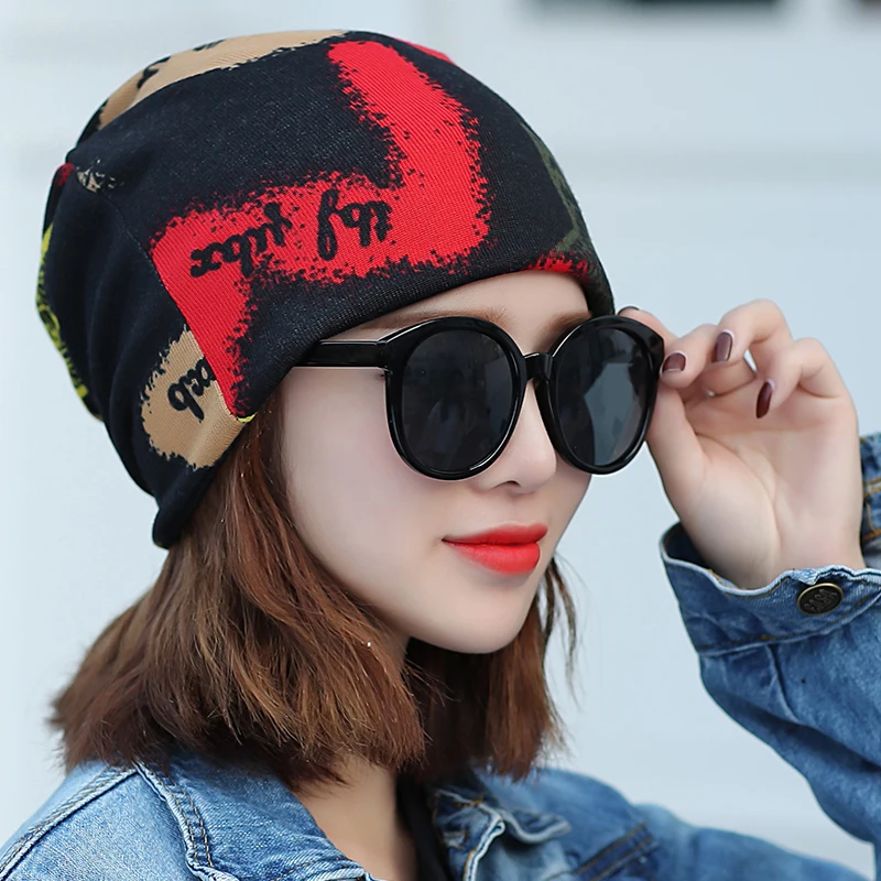 Модная Имитация кашемира многофункциональная вязаная шапка женская тонкая шапка шарф граффити звезда хип хоп Skullies весна осень шапка шапочки
