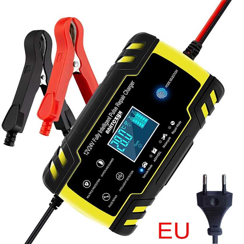 Полностью автоматическая машина для автомобиля Батарея Зарядное устройство 12V 8A 24V 4A смарт-устройство для быстрой зарядки для AGM гель мокрый свинцово-кислотный Батарея Зарядное устройство ЖК-дисплей Дисплей - Цвет: Yellow-EU
