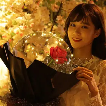 

LED Luminous Balloon Rose Bouquet Transparent Bobo Ball Rose Valentines Day Gift Birthday Party Wedding Decoration Gift Balloons