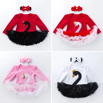 

Foreign Trade Infant Childrenswear Wholesale Baby Long Sleeve Korean-style BABY'S Gown Cartoon Swan Gauze Princess Dress
