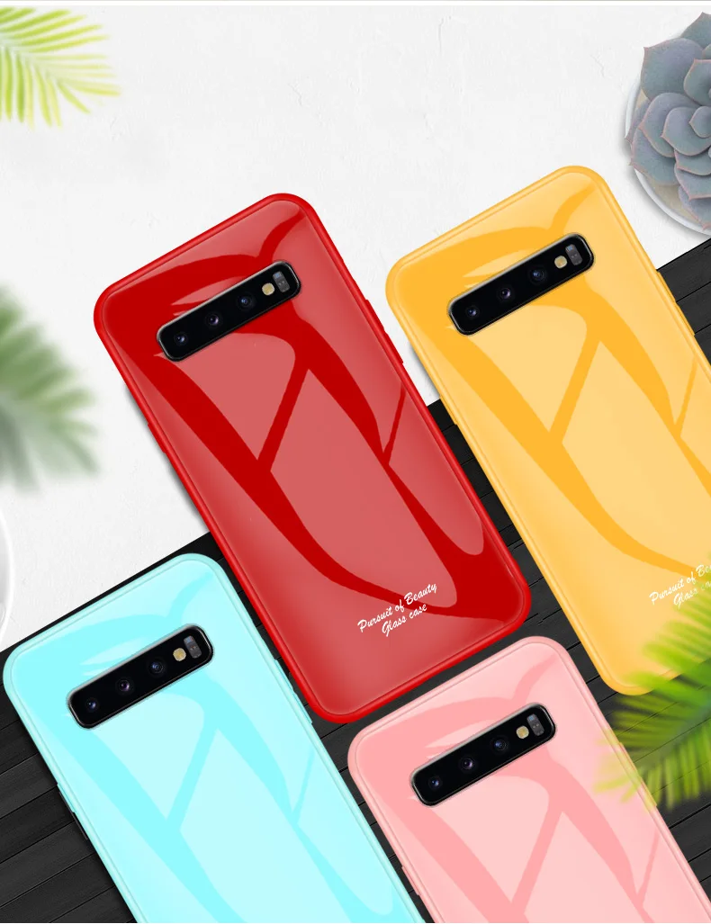 Macaron Glass Case For Samsung Galaxy S10 Plus Case Fashion Cute Shockproof Border Cover For Samsung S10e S10 5G Phone Cover