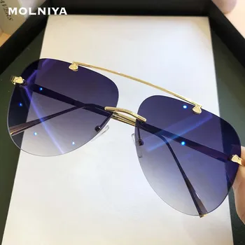 

Vintage Rimless Alloy Aviation Pilot Sunglasses Men 2020 Brand Gradient Sun Glasses Female Metal Oval Shades Black Brown