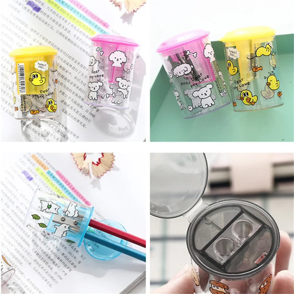1 шт., новинка, точилка для карандашей с рисунком из мультфильма, Kawaii, канцелярские принадлежности, портативный нож для карандашей с двумя отверстиями, детские подарки для школы
