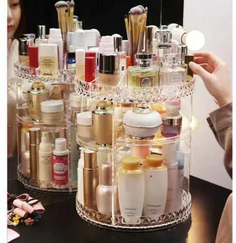 

Fashion Rotating Cosmetic Crystal Makeup Organizer Storage Box Shelf Display US