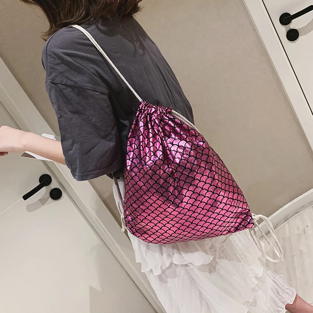 Mochila con cordón de sirena para mujer, morral de hombro deportivo de viaje a la moda, morral escolar para playa y verano
