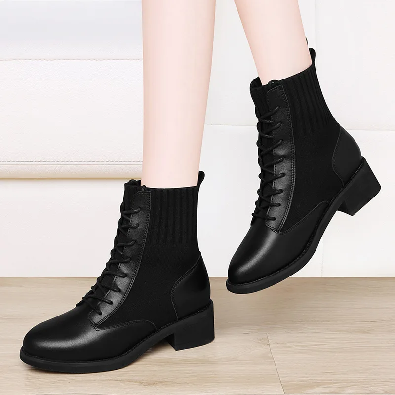 

Rivet Short Boots Women's Chunky-Heel 2019 Autumn And Winter New Style Martin Boots Women's British-Style Genuine Leather Boots