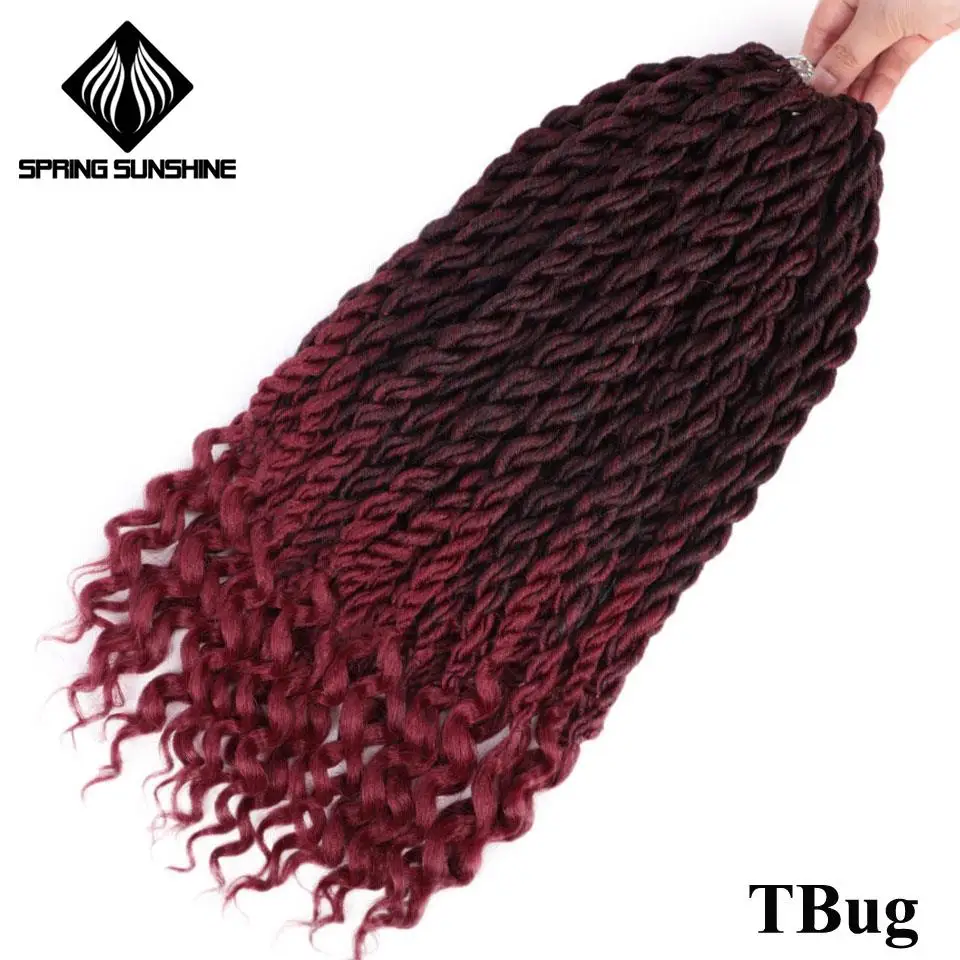 Весенние солнечные искусственные локоны в стиле Crochet косички Ombre Faux locs Curly плетение волос объемные вязанные волосы для наращивания синтетические волосы - Цвет: T1B/красный