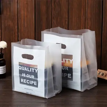 

50pcs Reusable Plastic Dessert Cake Bread Packaging Delicate Gift Bag with Handles for Shopping Milk Tea Waterproof Recyclable