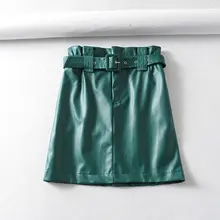 Повседневные зеленые короткие рубашки для девочек; коллекция года; сезон весна-осень; Новая модная прямая однотонная женская короткая юбка; маленькая пикантная юбка с поясом
