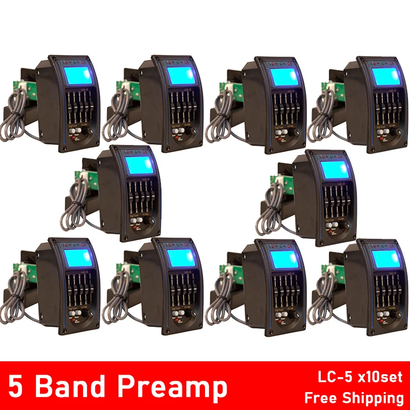 10pcs LC-5 5 Bands Acoustic Guitar Pickup EQ Preamp LCD Tuner Piezo Pickup Equalizer System