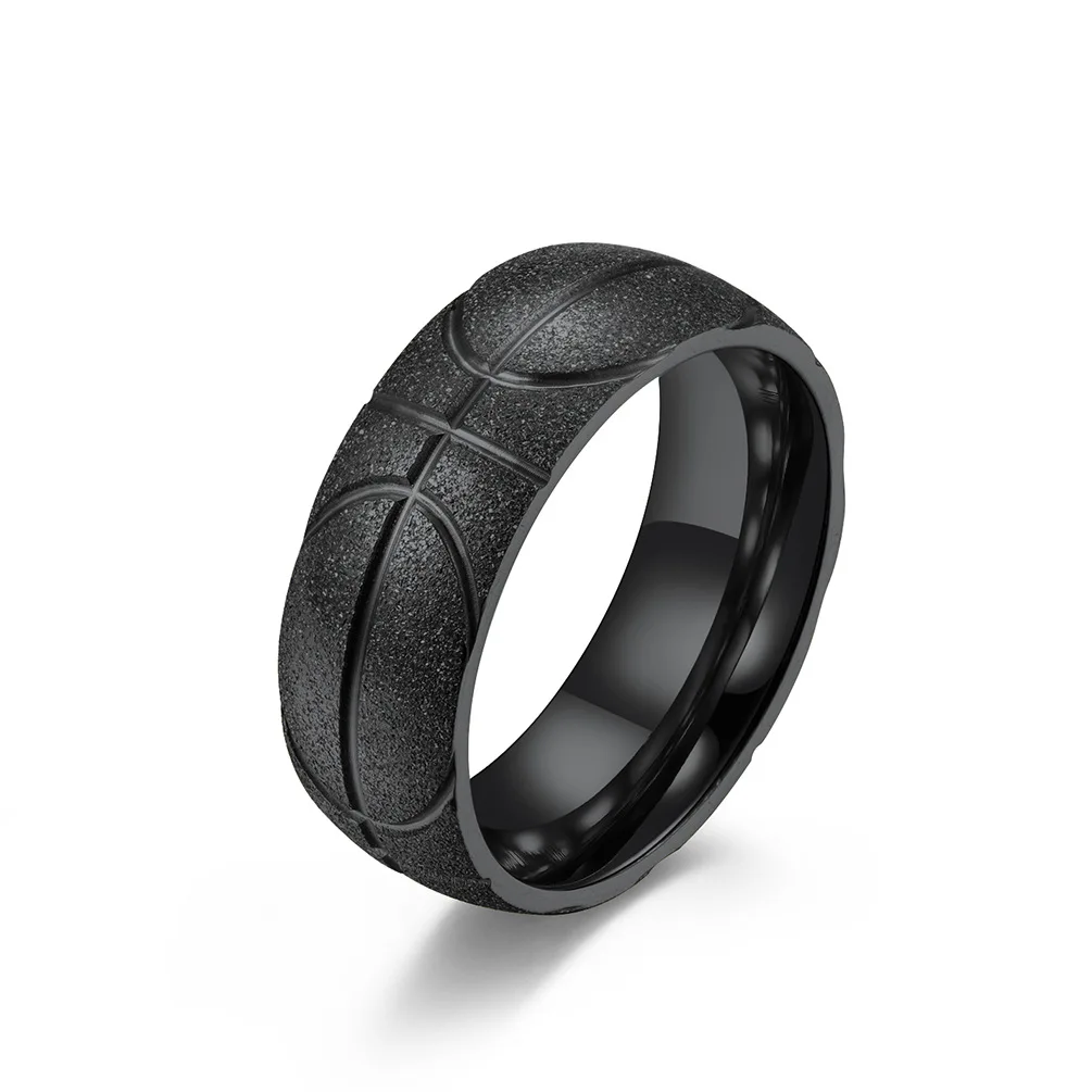 New Fashion Simple Men's Basketball Logo Matte Stainless Steel Ring Hip Hop Christmas Jewelry Gift Rings Accessories Wholesale 2