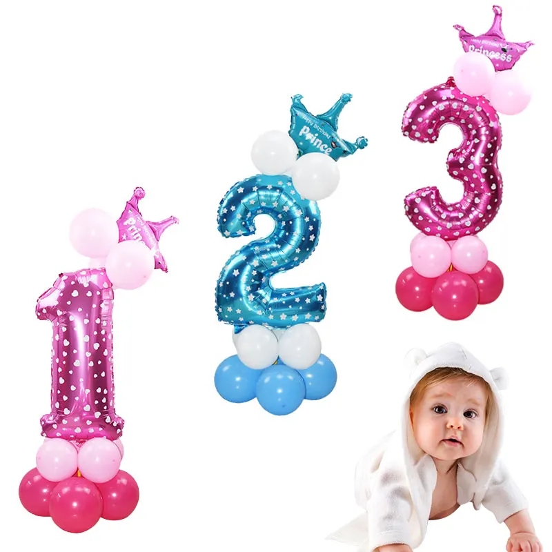 

32inch Number 0-9 Foil Number Balloon Crown Figures Air Helium Ballon For Anniversary Baby Shower Kids Birthday Party Decoration