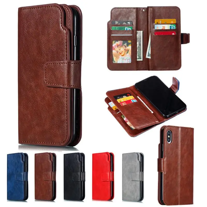 

Leather wallet phone case for iphone 6 6S 7 8 plus X XS XR MAX phone panel bracket double deck Bank card slot PU+TPU flip cover