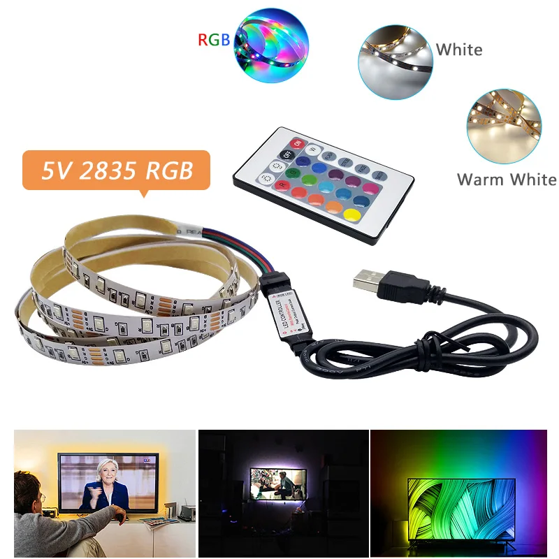5v Светодиодная лента USB 2835 SMD гибкая белое свечение теплое цветных (RGB)