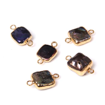 

3PCS Cube Black Natural Irregular Pearl Pendants Square Golden Edged Pearl Connector Charms For Jewelry Making Accessories DIY
