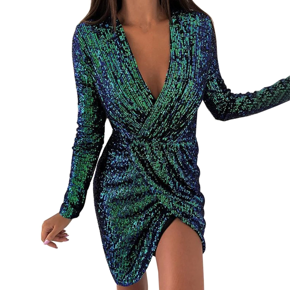 

Adisputent 2020 Women Sexy V Neck Slip Bodycon Dress Female Long Sleeve Glitter Mini Dress Sequini Shiny Dress Clubwear Vestidos