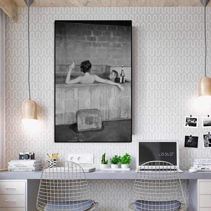 Актёр Стив Маккуин и жена принимает серу для ванной дома Холст Живопись Куадрос настенные картины для гостиной домашний декор плакат
