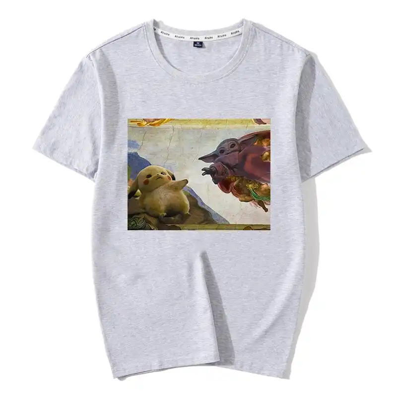 Bebe Yoda Pikachu Michel Ange Peinture T Shirt Femmes Mignon Star Wars Les T Shirts Mandaloriens Bebe Yoda Cadeau Coton Femmes Hauts Aliexpress