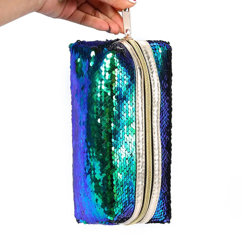 Fashion Sequin Glitter Portable Cosmetic Bag Organizer Holder Small Makeup Case Travel Storage Beauty Wash Zipper Women Girl Box