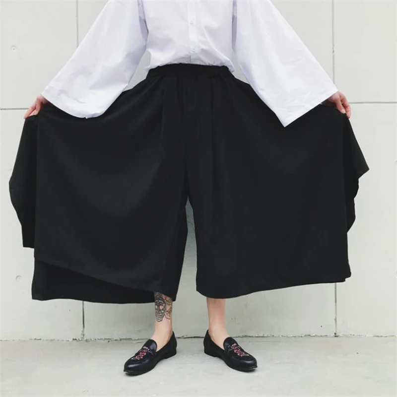 Винтажные мужские брюки эластичные повседневные мешковатые штаны Hakama в стиле