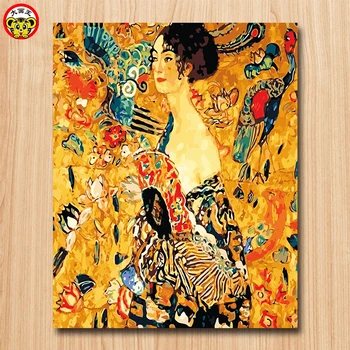 

painting by numbers art paint by number Gustav Klimt Woman with fan diy Digital Painting Decorative paintings Coloring game Famo