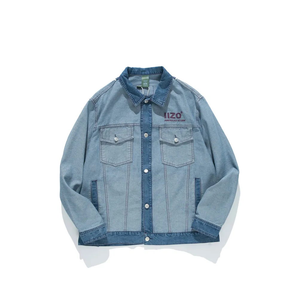 

City Where the Product Lettered Embroidered MEN'S Denim Jacket Autumn Coat Jacket Men's Spring And Autumn New Style American-Sty
