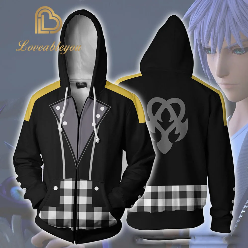 Игра Королевство сердец Рику Keyblade 3d печатных толстовки с капюшоном Кофты для мужчин мальчиков весна осень молнии куртки кардиган Топы
