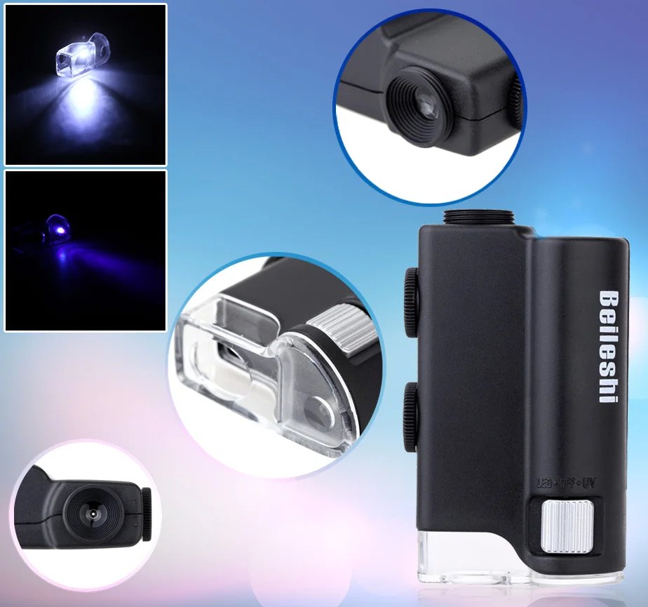 

60-100X Multifunctional Adjustable Microscope with LED and UV Light Loupe Magnifier for Jewelry Gem Magnifying Instrument