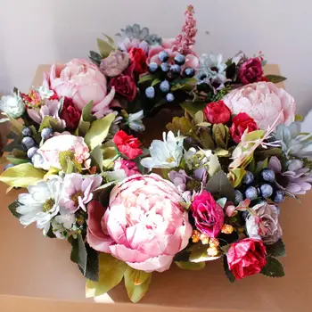 

Christmas Xmas Decoration Simulation Peony Wreath Wall Door Candle Holder Decoration Simulation Peony Wreath Accessories