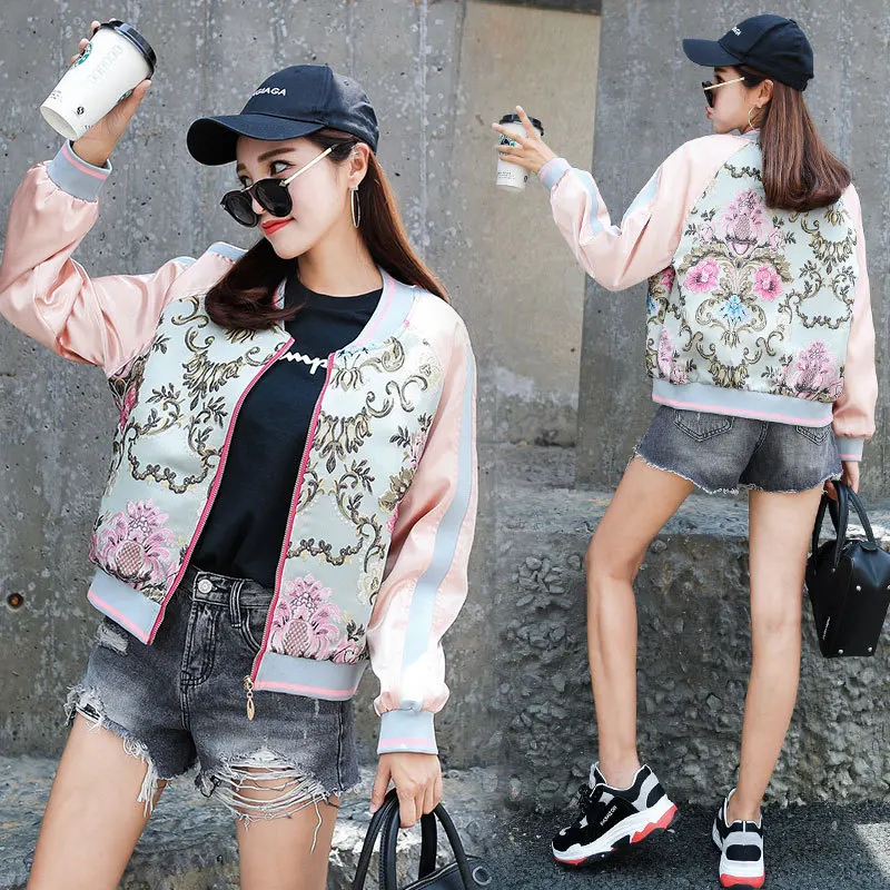 

Autumn & Winter Embroidered Hipster Baseball Uniform Women's Spring And Autumn Jacket Short Coat Women's Spring And Autumn 2019